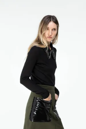 crystal and zip collar jumper