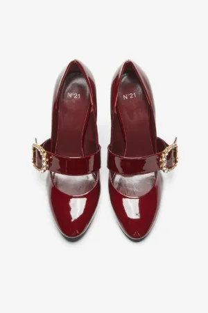 Crystal-Buckle Leather Pumps