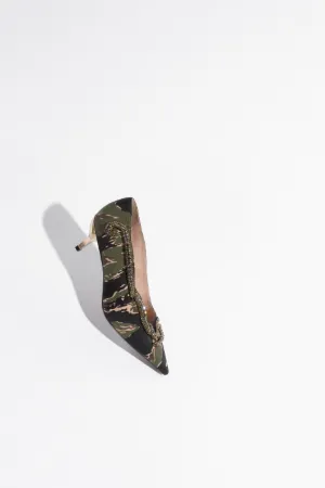 Crystal-Embellished Camouflage-Print Kitten Heel Pumps