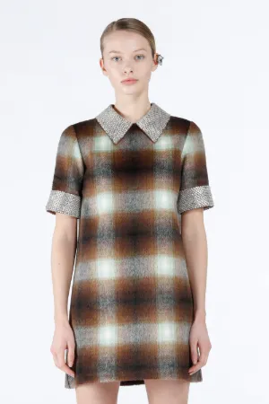 Crystal-Embellished Checked Mini Dress