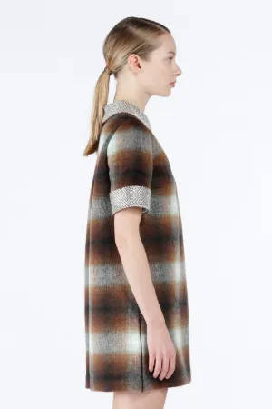Crystal-Embellished Checked Mini Dress