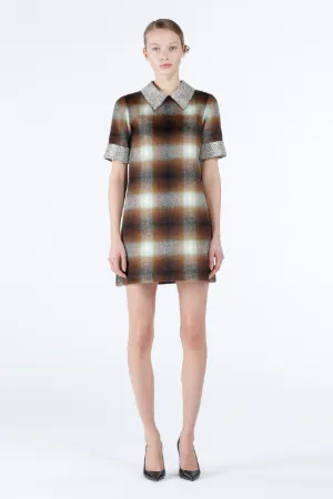 Crystal-Embellished Checked Mini Dress