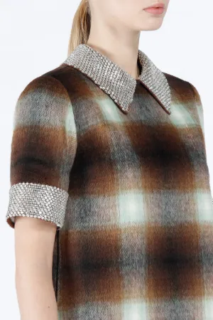 Crystal-Embellished Checked Mini Dress