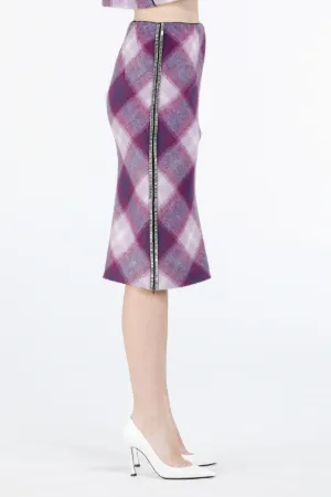 Crystal-Embellished Checked Pencil Skirt