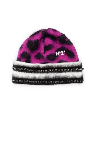 Crystal-Embellished Leopard-Jacquard Beanie