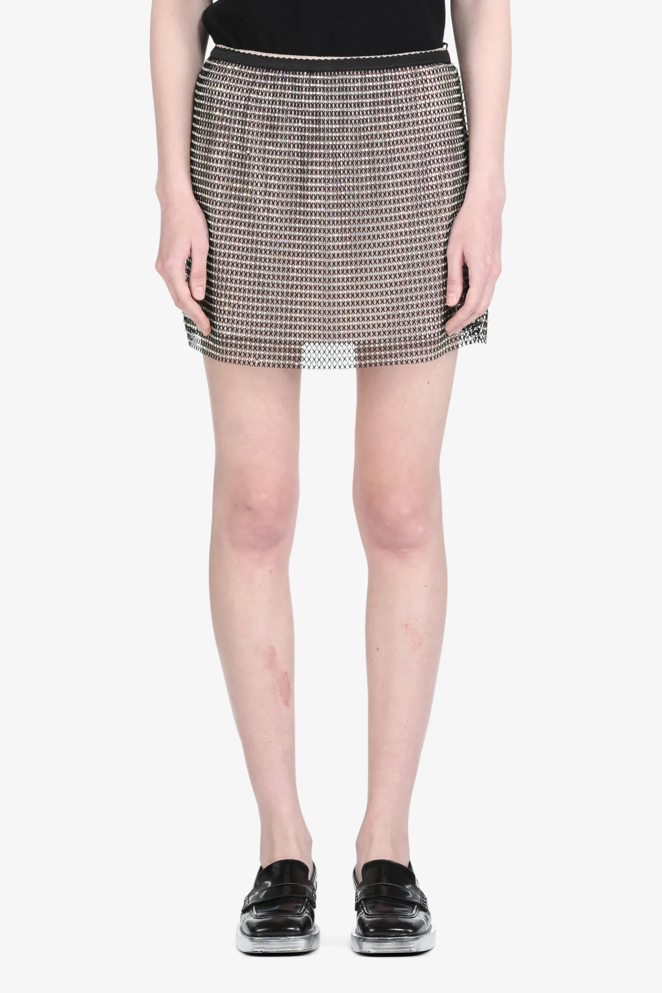 Crystal Embellished Mesh Mini Skirt in black N 21 Official Online Store