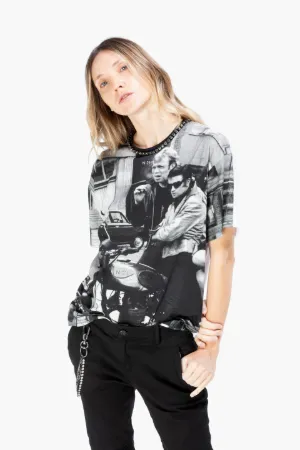 Crystal embellished photo print T-shirt