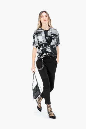 Crystal embellished photo print T-shirt