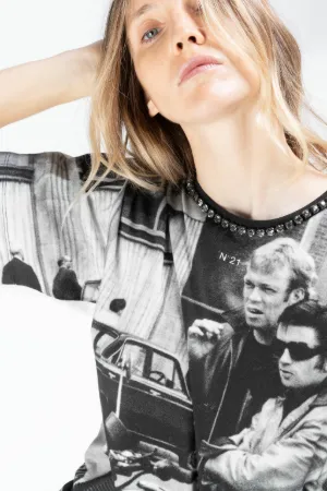 Crystal embellished photo print T-shirt