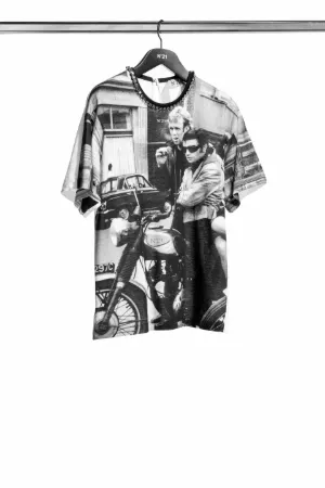 Crystal embellished photo print T-shirt