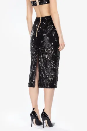 Crystal-Embellished Sequin Pencil Skirt