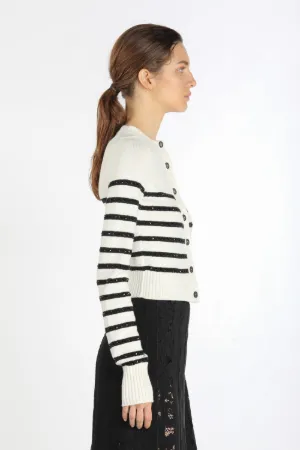 Crystal-Embellished Striped Cardigan