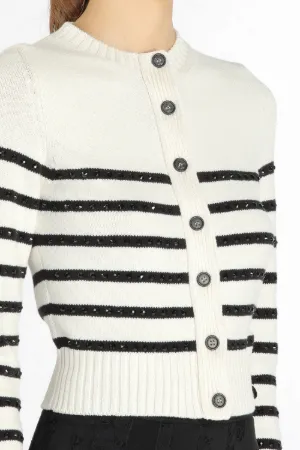 Crystal-Embellished Striped Cardigan