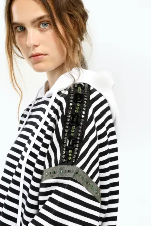crystal-embellished striped hoodie