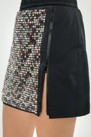 crystal-embellished zipped mini skirt