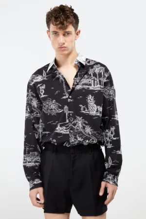 cuba-print long-sleeved shirt