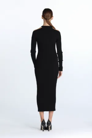 Cut-Out Ribbed-Knit Dress