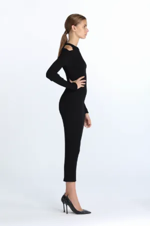 Cut-Out Ribbed-Knit Dress