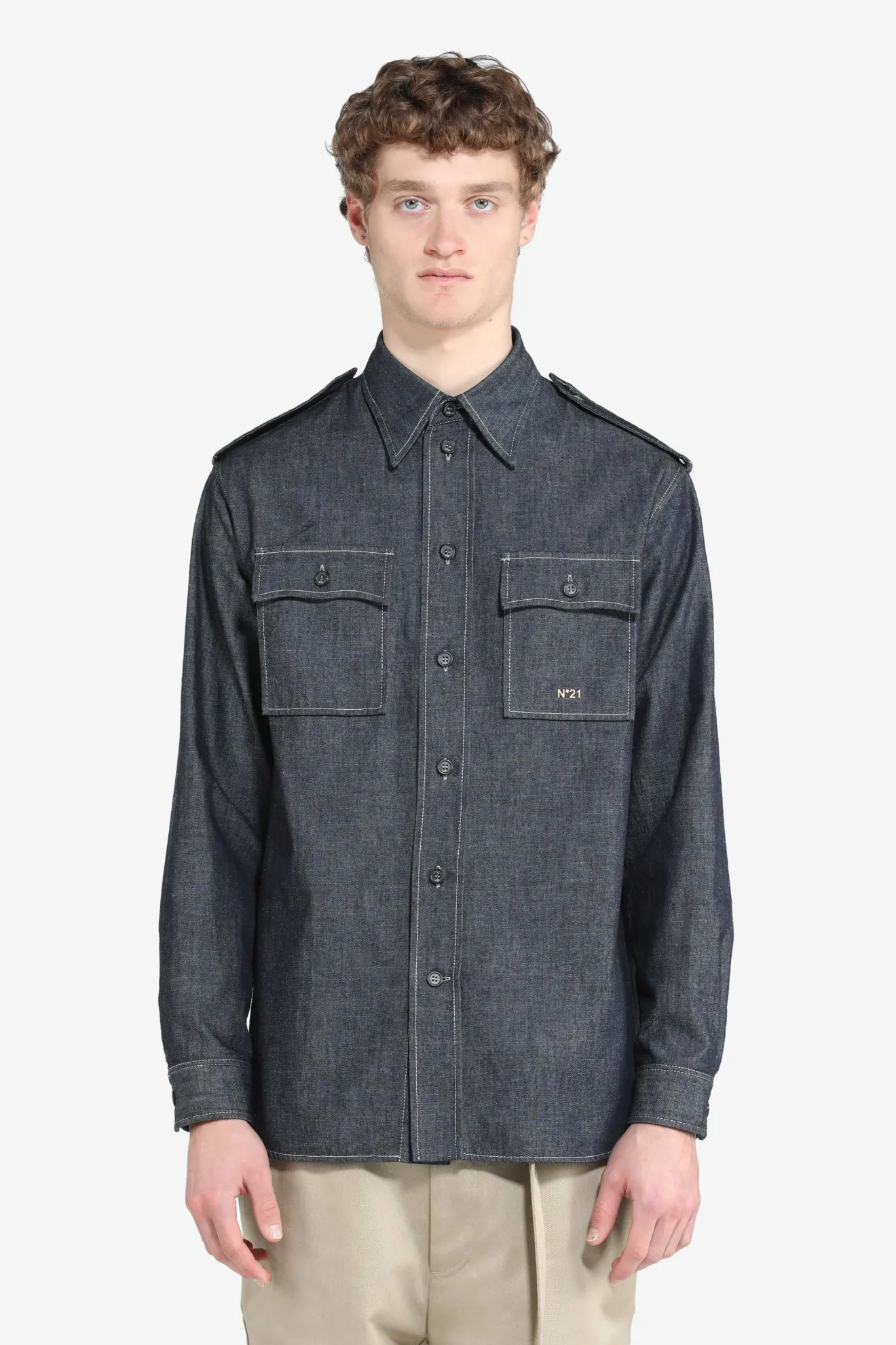 manwho denim shirt grey XL｜ファッション 