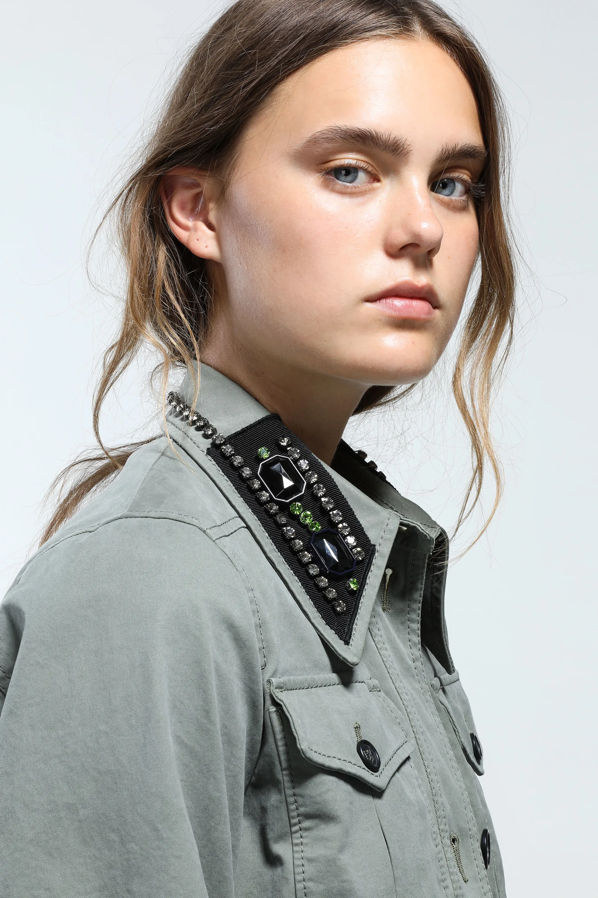 embellishedcollar canvas jacket in green N°21 Official Online Store