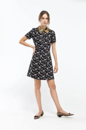 embellished-collar floral print dress