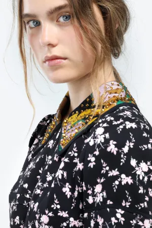 embellished-collar floral print dress