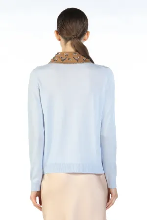 Embellished Contrast-Collar Cardigan