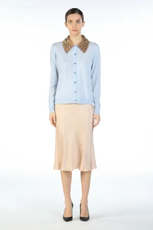 Embellished Contrast-Collar Cardigan
