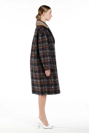 Embellished Lace-Print Checked Coat