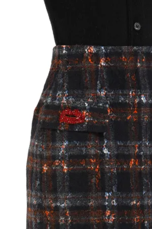 Embellished Lace-Print Checked Mini Skirt