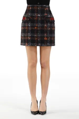 Embellished Lace-Print Checked Mini Skirt