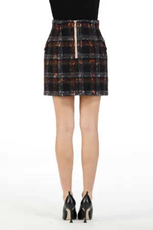 Embellished Lace-Print Checked Mini Skirt