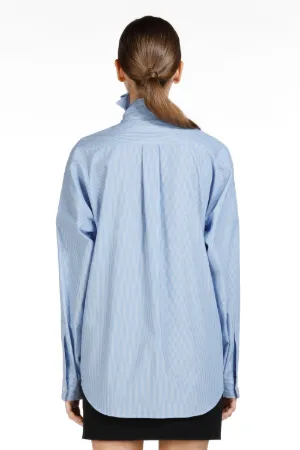 Embellished Tie-Neck Pinstripe Shirt