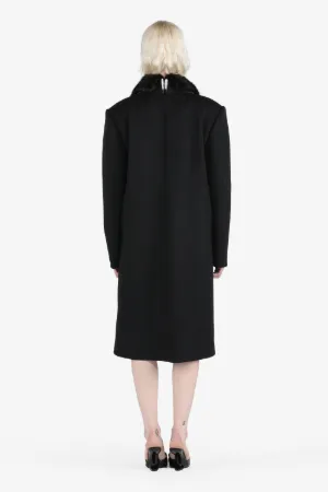 Faux Fur-Trim Double-Breasted Coat