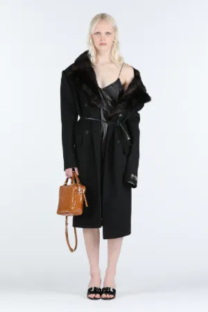 Faux Fur-Trim Double-Breasted Coat