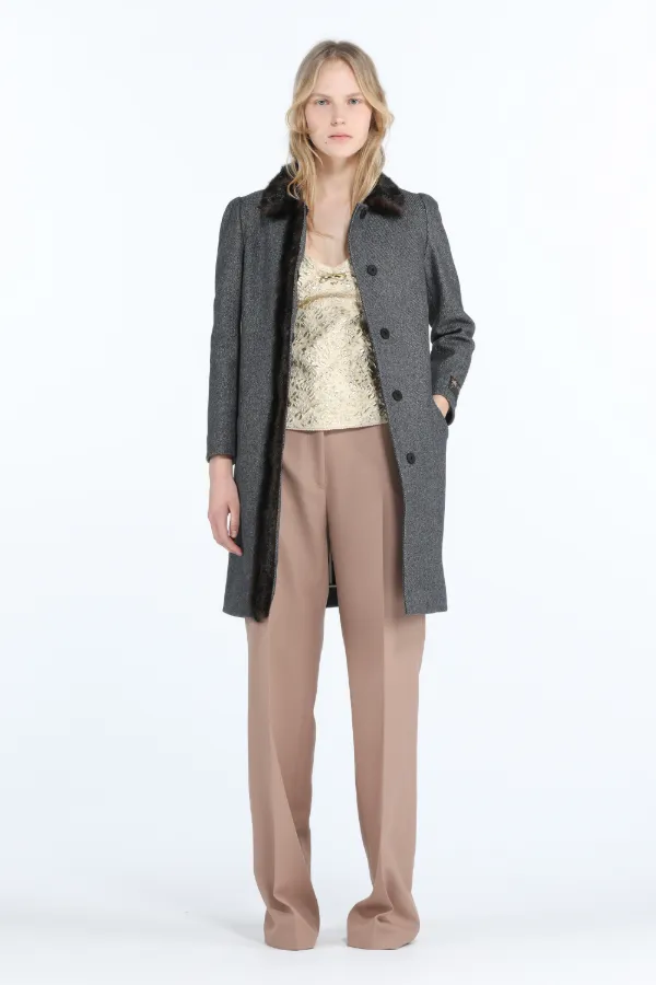 Faux FurTrim Herringbone Coat N°21 Official Online Store