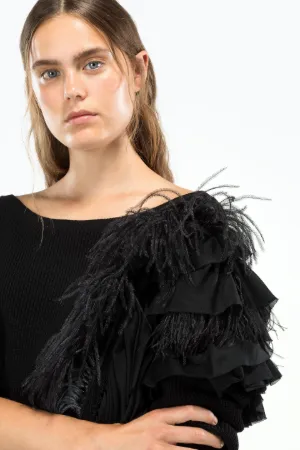 feather and ruffle-trim cotton-blend sweater
