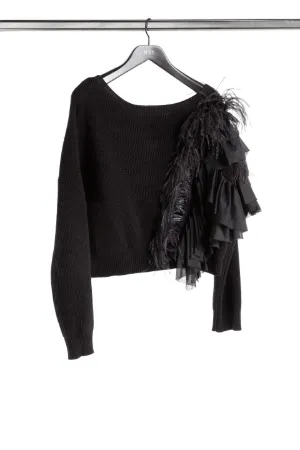 feather and ruffle-trim cotton-blend sweater