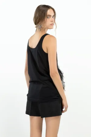 feather and ruffle-trim tank top