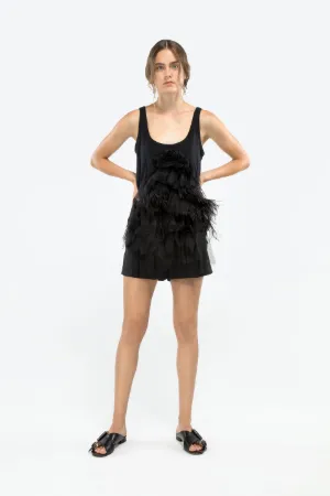 feather and ruffle-trim tank top