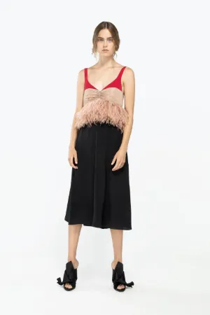 feather-embellished midi dress