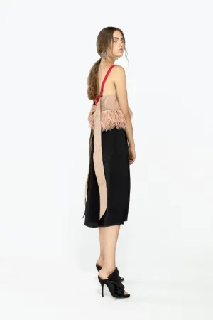 feather-embellished midi dress