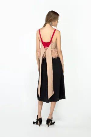 feather-embellished midi dress