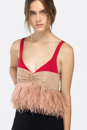 feather-embellished midi dress
