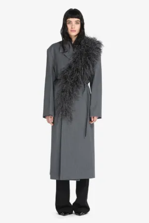 Feather-Trim Double-Breasted Coat