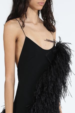 Feather Trim Slip Dress in black N 21 Official Online Store