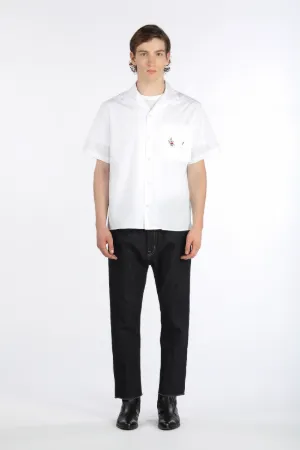 Floral-Embroidered Short Sleeve Shirt