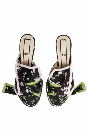 floral-print bow mules