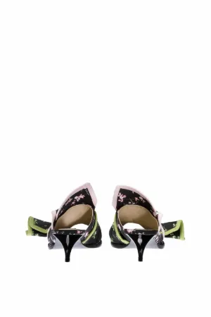 floral-print bow mules