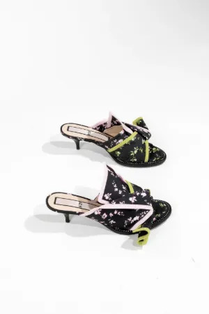 floral-print bow mules